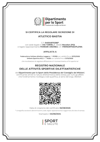 Certificato Coni 2025light